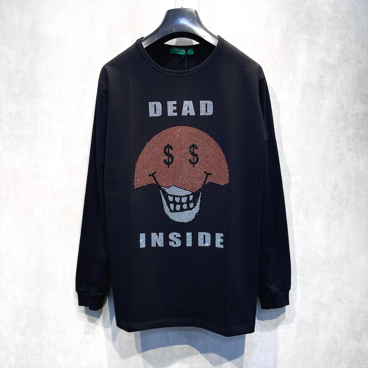 USUALIS Rhinestone L/S TEE (Dead Smile-BLK) [WIDE FIT]画像1