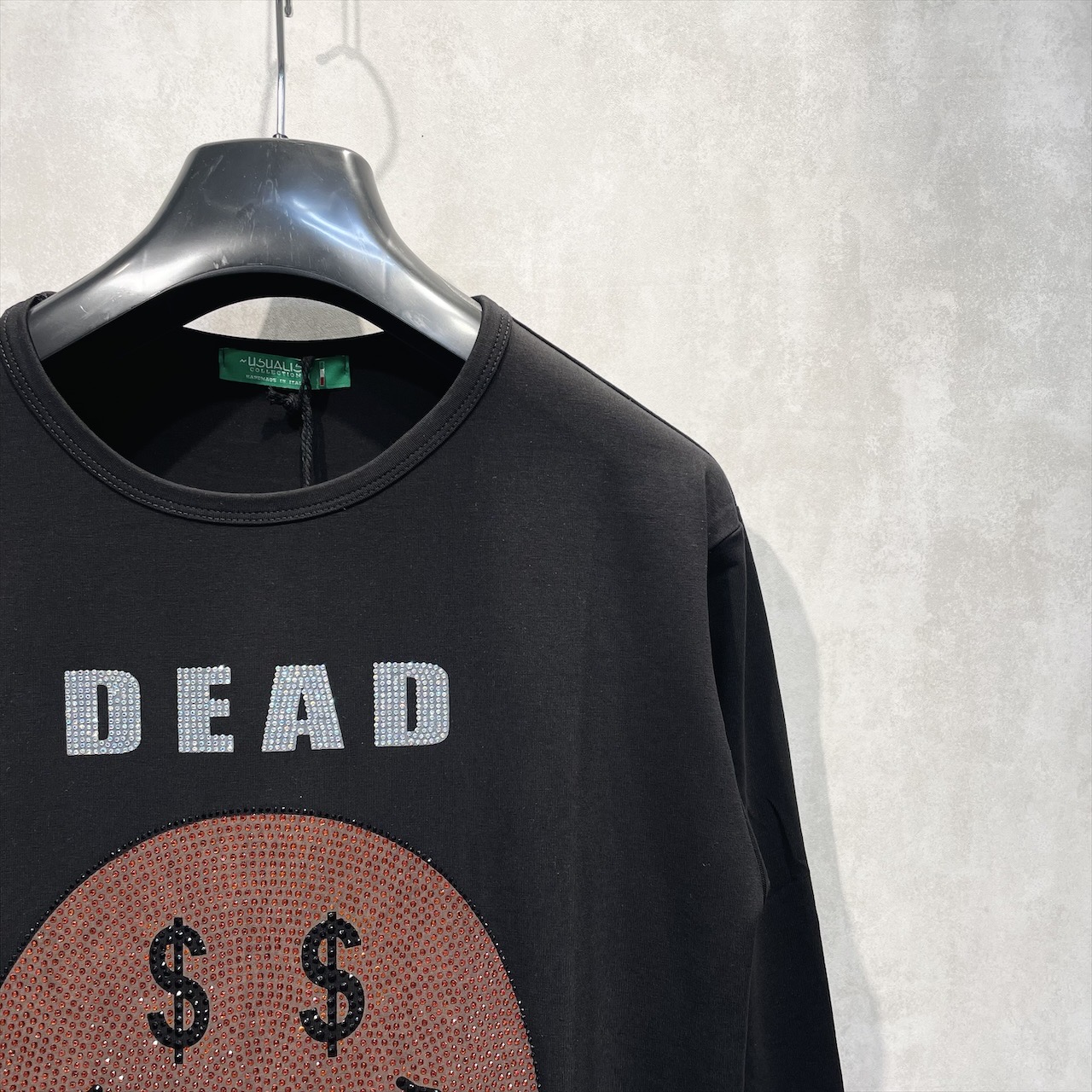 USUALIS Rhinestone L/S TEE (Dead Smile-BLK) [WIDE FIT]画像3
