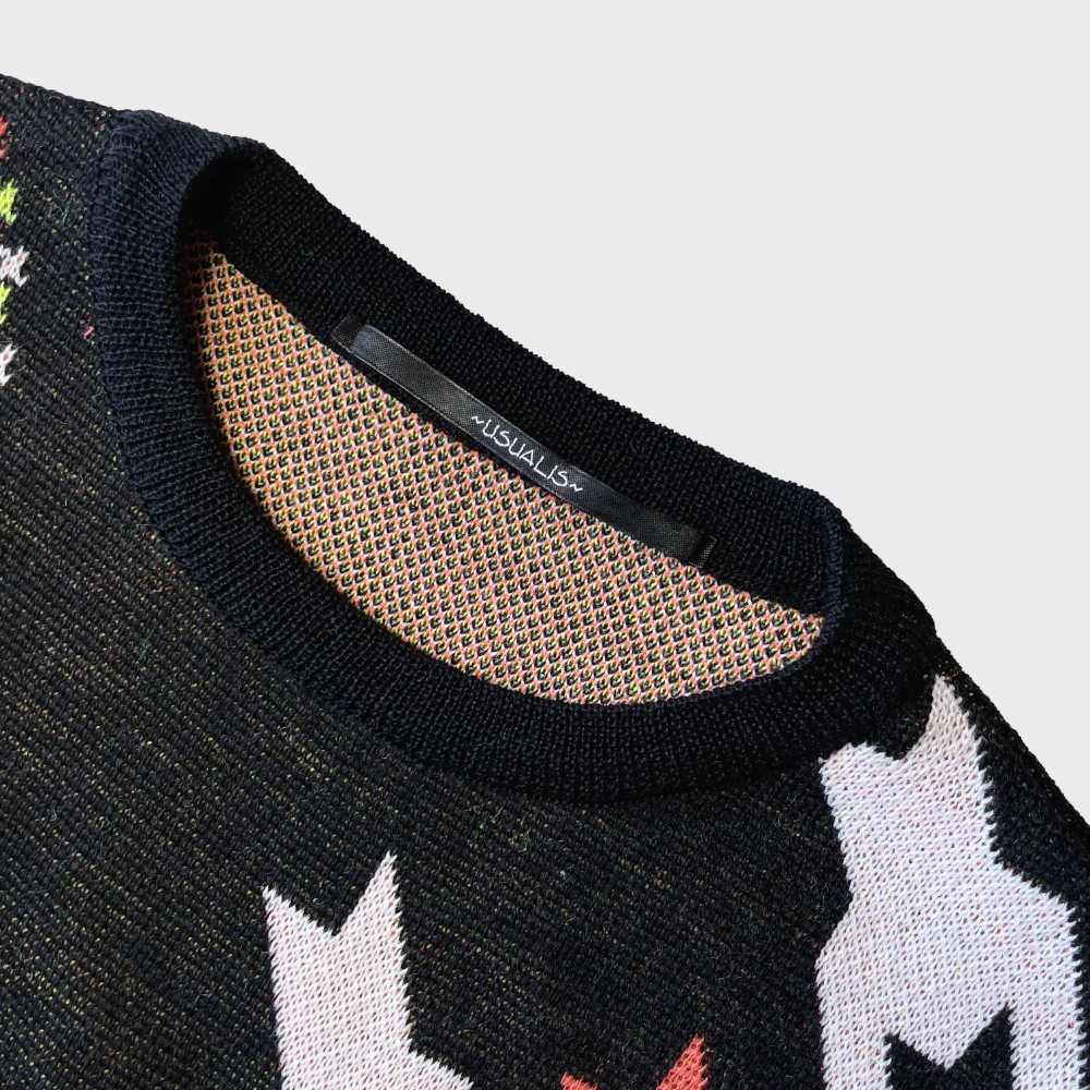 USUALIS Crew Neck Knit (Houndstooth Pink) [SLIM FIT]画像3