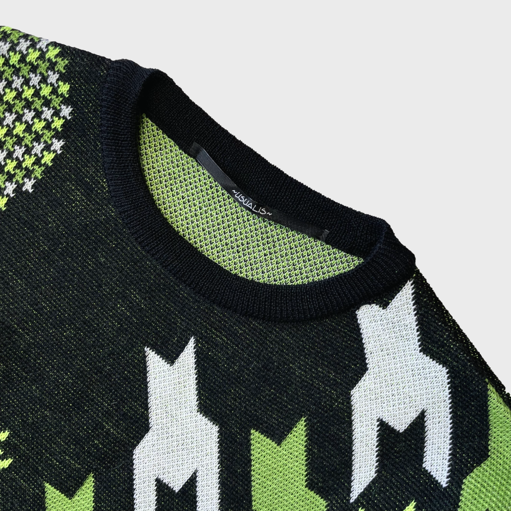 USUALIS Crew Neck Knit (Houndstooth Green) [SLIM FIT]画像3