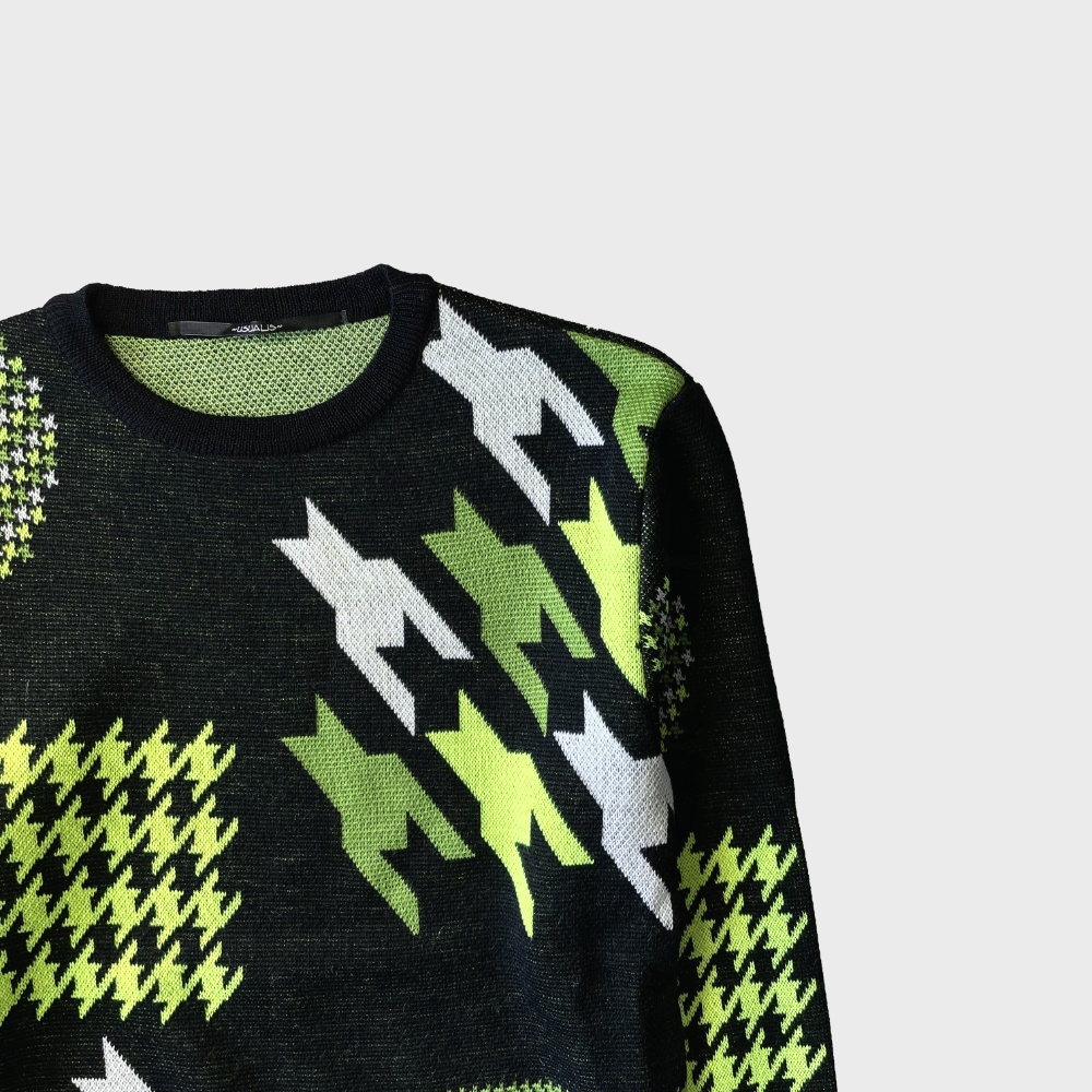 USUALIS Crew Neck Knit (Houndstooth Green) [SLIM FIT]画像4
