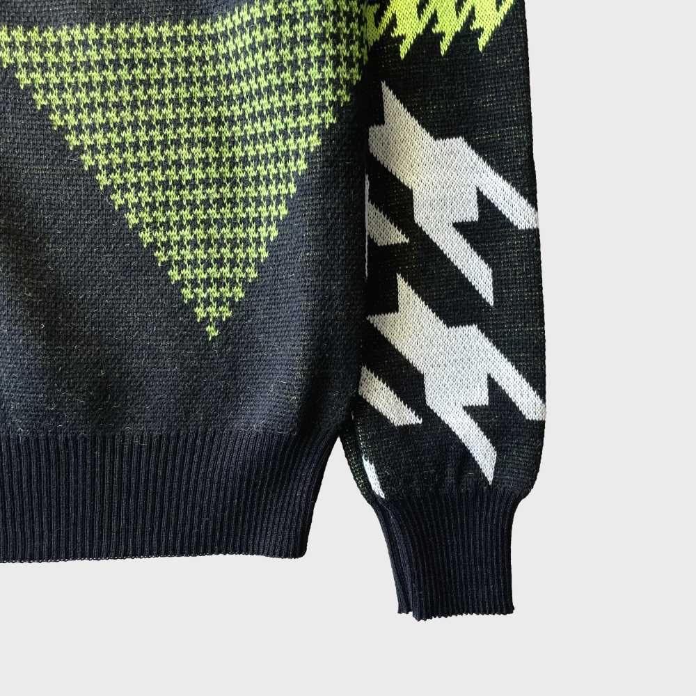 USUALIS Crew Neck Knit (Houndstooth Green) [SLIM FIT]画像5