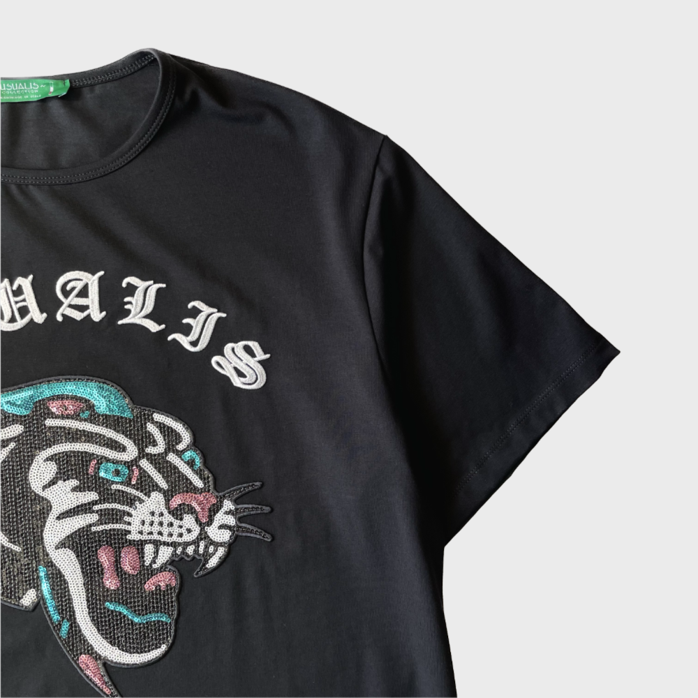 USUALIS BLACK PANTHER Rhinestone Tee [RELAX FIT]画像3