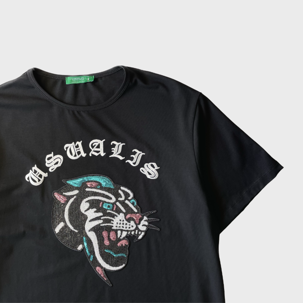 USUALIS BLACK PANTHER Rhinestone Tee [RELAX FIT]画像8