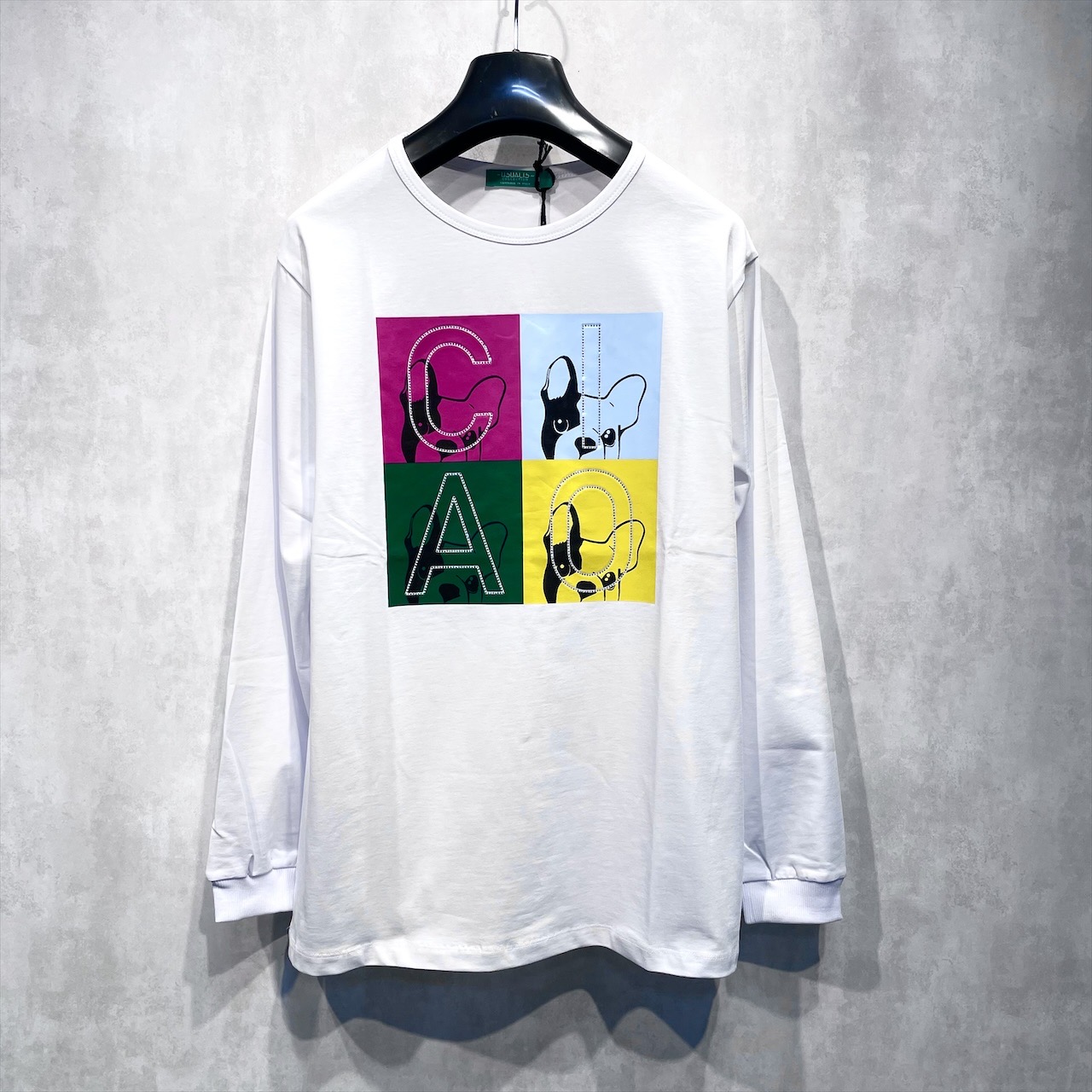 USUALIS Rhinestone L/S TEE (Andy Ciao!-WHT) [WIDE FIT]画像1